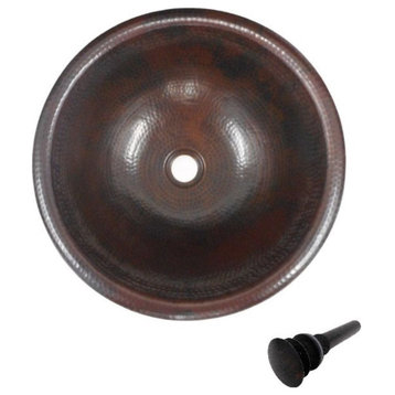 14" Round Rustic Copper Bath Sink with Pop-Up Drain, Perfect for Small Vanities