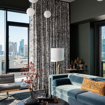 St. Cecilia Living Room with Trueing Cast Glass Chandelier
