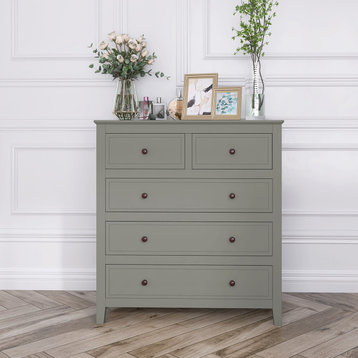 5-Drawer 33" W Solid Wood Chest, Gray