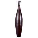 Villacera - Villacera Handcrafted 35" Tall Brown Bamboo Vase Sustainable Bamboo - Accent any space with Villacera's whimsically modern Handcrafted 35 Tall Brown Bottle Shape Bamboo Floor Vase, perfect as a stand-alone piece or filled with your favorite fillers, silk plants or artificial flowers. Standing 35-Inches tall, its classic bottle profile is interrupted by the soft texture of the natural spun bamboo, creating a charming and exotic statement in any living space.  Each Villacera Handmade Bamboo Vase is uniquely hand spun out of sustainable, lightweight bamboo, leaving minimal differences of each piece.  Bamboo is relatively lightweight, yet dense and therefore very durable, requiring little to no maintenance, providing your home and dining room with decor for years to come.