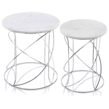 HomeRoots 18" x 18" x 20.5" Buffed White Nested Marble Tables Set of 2