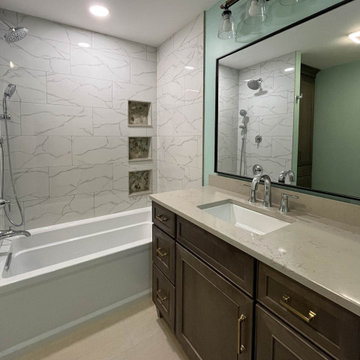 Bathroon Remodel with Hearth Stained Vanity, Tiled Shower and Intelligent Toilet