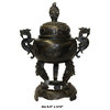 Chinese Oriental Dark Brown Bronze Metal Incense Burner Display Hcs5528