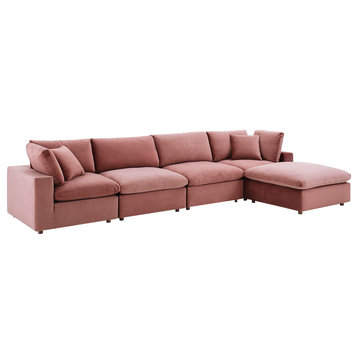Wheatland Down Filled Overstuffed 5 Piece Sectional Sofa - Dusty Rose