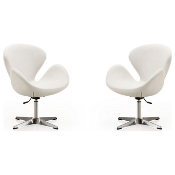 Raspberry Faux Leather Swivel Chair, White and Polished Chrome, Set of 2