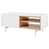 Bodie 48" Coffee Table With Open Storage, Oak, Doors and Legs, Matte White