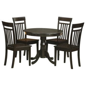 Dining Set, Slatted Back Chairs & Round Table With Pedestal Base, Espresso