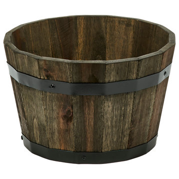 8" Wood Barrel Planter With Brown Oil