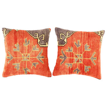 Vintage Turkish Pasargad Hand Knotted Rug Pillow, Set of 2