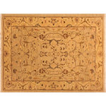 Bareens Designer Rugs - Bohemien Ziegler Tiana Tan Gold Hand-Knotted Wool Rug - 3'4'' x 4'9'' - Enhance the ambiance of your home with this magnificent Persian-influenced Turkish hand-knotted rug made by skilled artisans capable of creating the most exceptional vegetable dyes and hand-spun wool. This exquisite handmade rug is a one-of-a-kind Peshawar Kafkaz, otherwise identified as Chobi, Chobi Peshawar, Oushak, or Ziegler rug. These handmade rugs are crafted in Pakistan utilizing superior-quality wool imported from Australia, New Zealand, and Korea in two types of weaves: the Persian weave and the Mori weave. This rug is meticulously crafted by hand using the finest natural vegetable dyes extracted from local plants. The artisans use a blend of hand-spun local and fine merino wool, resulting in a rug with a compelling texture, higher lanolin content, and longer staple. The artisans occasionally incorporate natural or artificial silk into the pile to enhance specific motifs. The finished product is an awe-inspiring execution of flawless design and an understated palette that exudes elegance.