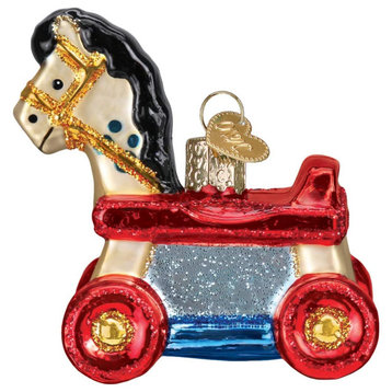 Old World Christmas Blown Glass Rolling Horse Toy Ornament