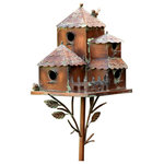 Zaer Ltd - Country Style Iron Birdhouse "Plumsteadville" - Our Country Style Birdhouse Collection offers beautiful, creative condominium homes for our feathered friends. Skillfully crafted in an antique copper finish, each birdhouse features several openings and perches for multiple birds. The "Plumsteadville" - which is a brand new style - is similar to the "New Britain" but the homes are more stout and the shingle roof extends over the front.