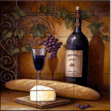 Tile Mural, Wine And Cheese B by John Zaccheo
