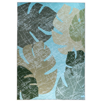 Abstract Green with Leaves Foliage Themed  Indoor Area Rug, 5'x7'