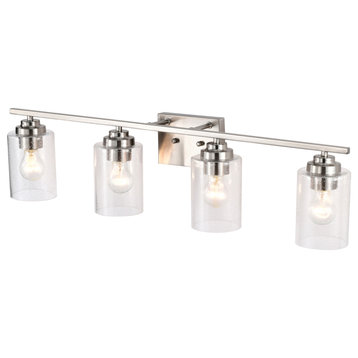 4-Light Brushed Nickel Vanity Light With Seedy Glass Shades