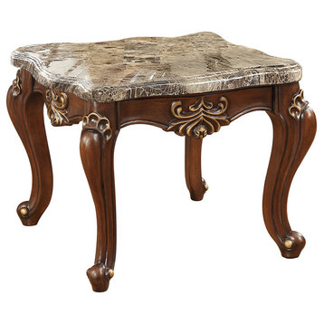 ACME Shalisa End Table, Marble and Walnut