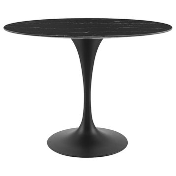 Dining Table, Oval, Artificial Marble, Metal, Black, Modern, Bistro Restaurant