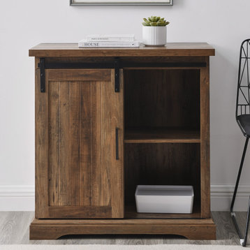 32" Modern Farmhouse Grooved Door Accent TV Stand, Rustic Oak