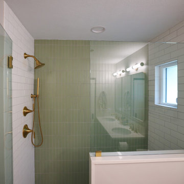Warm Walnut & Brass Primary Bath Retreat