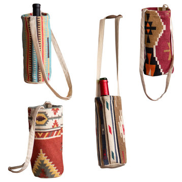4-Piece Set Tribal Printed Fabric Wine Bags Reusable Gift Single Bottle Tote