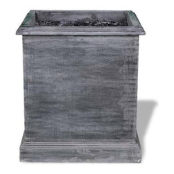Amedeo Design, LLC - USA - Resin Stone Square Framed Planter, Charcoal, Drainage - Outdoor Pots And Planters