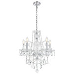 Elegant Furniture & Lighting - Princeton 5-Light Chandelier, Chrome - Create a signature hanging fixture in your home through the wondrous options offered in the Princeton collection. The chrome frames are highlighted with a rainbow of finishes coloring the etched-glass center column and bobeches, as well as the graceful glass-covered arms. Beneath the four to eight candelabra lights (not included) are draped strands of octagon crystals, with a single crystal ball finishing off this elegant showpiece. The Princeton collection encourages you to use your imagination to customize a chandelier or pendant lamp that reflects your decorating style in your living room, dining room, bedroom, bathroom, or foyer.