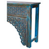 Consigned Rustic Console Arch Table, Blue Sofa Accent Console Table, Brass Studs