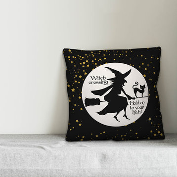 Witch On Broom 20"x20" Throw Pillow