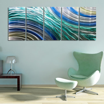 Hydroelectric - Colorful Abstract Metal Painting in Blue, Teal, Silver, and Gold