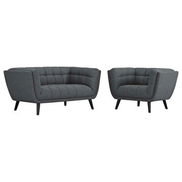 Stella Gray 2 Piece Upholstered Fabric Loveseat and Armchair Set