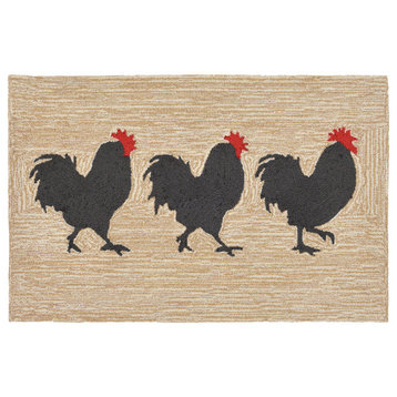 Frontporch Roosters Rug, Neutral, 1'8"x2' 6"