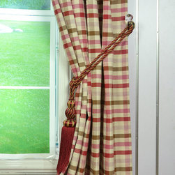 Paroo Cotton Blend Middle Check Double Pinch Pleat Curtains & Drapes Tassel Tieb - Curtains