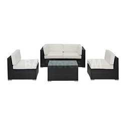 Camfora 5 Piece Sectional Set in Espresso and White - Outdoor Lounge Sets