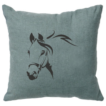 Image Pillow 16x16 Horse Profile Linen Ocean
