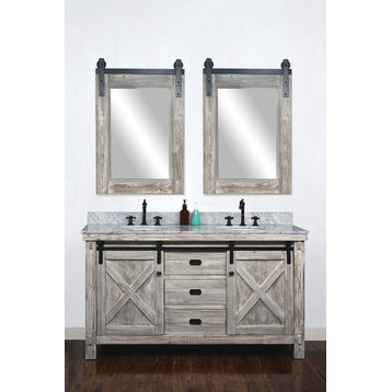 61" Solid Fir Barn Double Sink Vanity Arctic Pearl Marble Top, Wk8560-W+cw Top