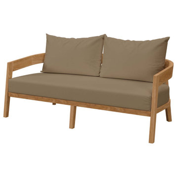 Lounge Loveseat Sofa, Brown Natural, Teak Wood, Modern, Outdoor Hospitality
