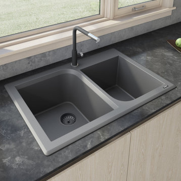 Ruvati 33" Dual-Mount Granite Composite Kitchen Sink, RVG1396GR