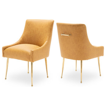 SEYNAR Modern PU Leather Upholstered Dining Chairs Set of 2 with Gold Legs, Mustard