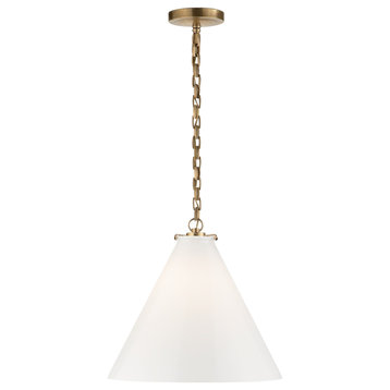 Katie Conical Pendant in Hand-Rubbed Antique Brass with White Glass