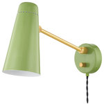Mitzi - Alex 1 Light Portable Wall Sconce, Green - Mid-century references inspired the Alex Wall Sconce, revitalizing a historic design for the modern age. The combination of aged brass and soft green, white, or black finish is simply sublime. From the perforated shade to the etched joints, no detail was overlooked. The plug-in design is completely hassle-free, allowing you to plug into an existing outlet vs. hardwiring.
