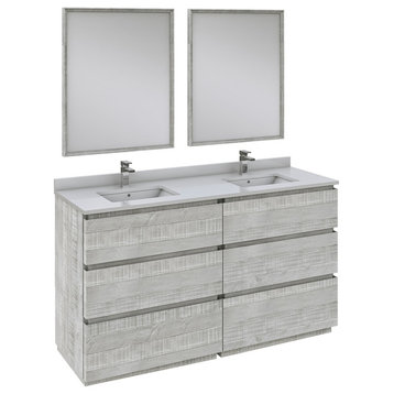 60" Floor Standing Double Sink Vanity With Mirrors, Ash FVN31-3030ASH-FC