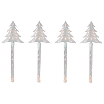 Set of 4 Lighted Christmas Tree Pathway Marker Lawn Stakes, Clear Lights