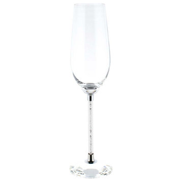 Sparkles Home Crystal Filled Stem Toasting Flutes - Set of 2 - Silver