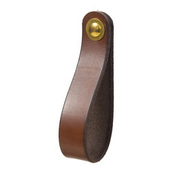 Walnut Studiolo - Leather Drawer Pull, The Hawthorne, Dark Brown, Large, Brass - Cabinet And Drawer Handle Pulls
