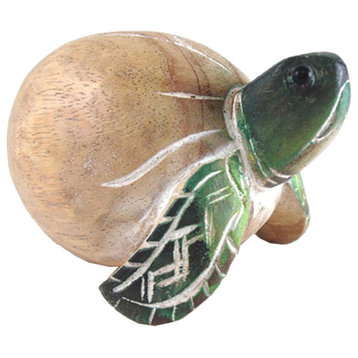 Coastal Hand Carved Baby Turtle Hatchling Wooden Figurine