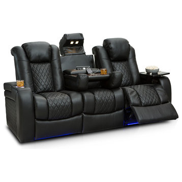Seatcraft Anthem Home Theater Seating Leather Power Recline Sofa, Black