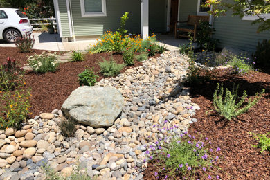 Design ideas for a mid-sized rustic drought-tolerant, rock and full sun front yard landscaping in San Francisco.