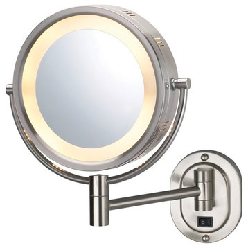 Jerdon 8" Lighted Wall Mirror, Direct Wire with 5X-1X Mag, Nickel