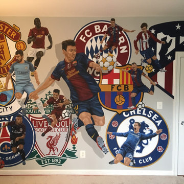 European Football/Soccer Clubs Mural, hand-painted in a bedroom by Tom Taylor