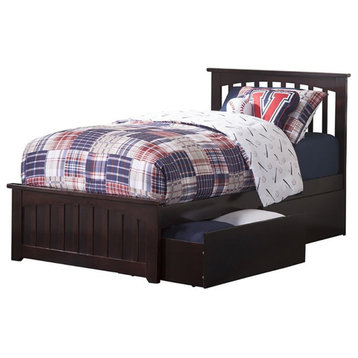 AFI Mission Solid Wood Twin Bed and Footboard with Storage Drawers in Espresso